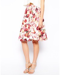 Asos Midi Skirt In Floral Rose Print
