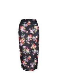 New Look Black Floral Print Midi Skirt