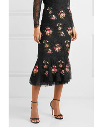 Brock Collection Orchidea Ruffled Embellished Corded Lace Skirt