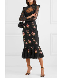 Brock Collection Orchidea Ruffled Embellished Corded Lace Skirt