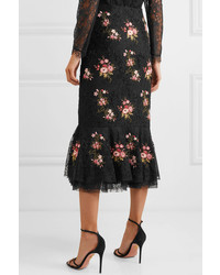 Brock Collection Orchidea Ruffled Embellished Corded Lace Skirt