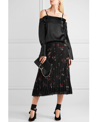 RED Valentino Redvalentino Pleated Floral Print Chiffon Skirt Black