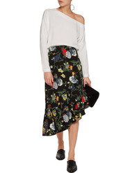 Tibi Seville Asymmetric Floral Print Silk Midi Skirt