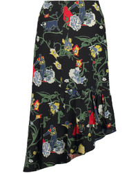 Tibi Seville Asymmetric Floral Print Silk Midi Skirt