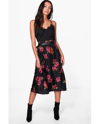 Boohoo Tall Alisha Dark Floral Midi Skirt