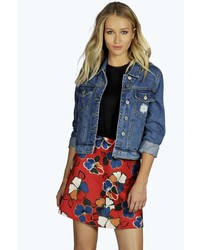 Boohoo Atara Tonal 70s Floral A Line Mini Skirt