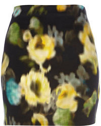 River Island Black Blurred Floral Print Mini Skirt