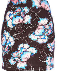 River Island Black Floral Print Mini Tube Skirt