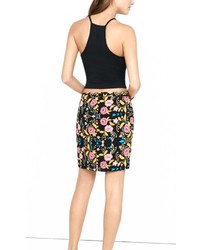 Bold Floral Faux Wrap Skirt