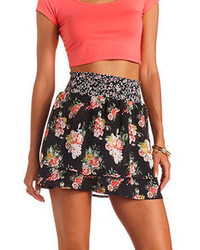 Charlotte Russe Shirred Waist Floral Print Tiered Skirt