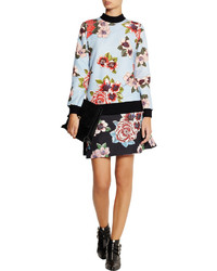 Clements Ribeiro Chita Floral Print Pleated Cotton Blend Mini Skirt