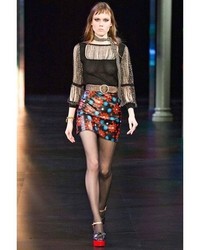 Saint Laurent Floral Printed Nappa Leather Mini Skirt