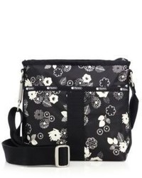 Black Floral Nylon Crossbody Bag