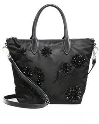 Black Floral Nylon Tote Bag