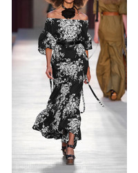 Sonia Rykiel Off The Shoulder Floral Print Cotton Mini Dress Black