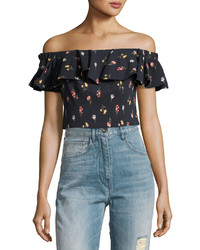 Rebecca Taylor Meadow Off The Shoulder Floral Print Top