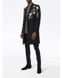Alexander McQueen Floral Embroidered Single Breasted Wool Blend Coat