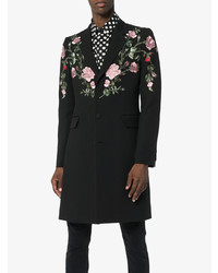 Alexander McQueen Floral Embroidered Single Breasted Wool Blend Coat