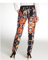 Greylin Black And Red Paloma Tapestry Silk Leather Detail Pants