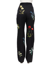 Stella McCartney Floral Embroidered Tuxedo Trousers Black