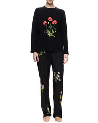 Stella McCartney Floral Embroidered Tuxedo Trousers Black