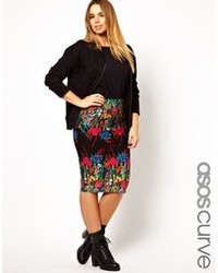 Asos Curve Pencil Skirt In Floral Placet Print