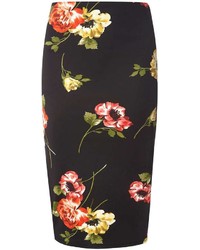 Black Floral Pencil Skirt