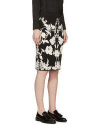 Alexander McQueen Black Ivory Knit Floral Skirt