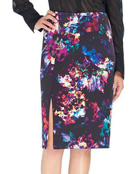 Ellen Tracy Celestial Floral Print Satin Georgette Pencil Skirt