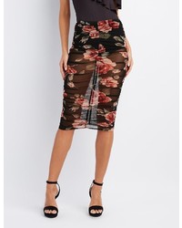Charlotte Russe Floral Mesh Ruched Pencil Skirt