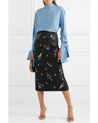 Erdem Maira Embroidered Cotton Blend Jacquard Pencil Skirt
