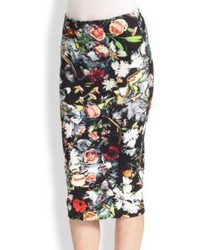 McQ by Alexander McQueen Mcq Alexander Mcqueen Floral Print Stretch Cotton Jersey Pencil Skirt