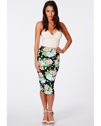 Missguided Jamini Floral Jersey Pencil Skirt