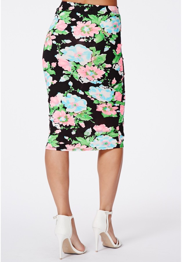 Missguided Jamini Floral Jersey Pencil Skirt 20 Missguided Lookastic 