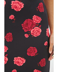 Forever 21 Rose Print Scuba Knit Skirt