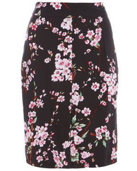 Ruby Rocks Black Floral Midi Pencil Skirt