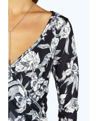Boohoo Ava Floral Print Wrap Over Playsuit