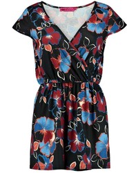 Boohoo Carla Capped Sleeve Floral Wrap Over Playsuit