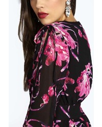Boohoo Laurie Long Sleeve Floral Chiffon Playsuit
