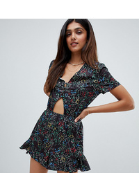 Glamorous Tall Button Front Playsuit In Wild Floral Floral
