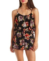 Charlotte Russe Floral Print Strappy Flounce Romper