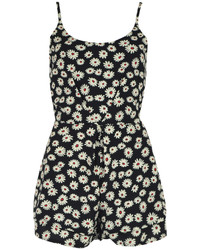 Choies Daisy Print Romper Playsuit With Open Back In Black