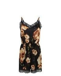 Exclusives New Look Black And Cream Floral Lace Trim Playsuit