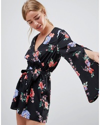 Influence Floral Playsuit With Split Sleeve