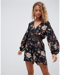 Glamorous Floral Playsuit With Waist Cream Floral
