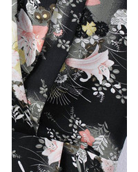 Romwe Floral Print Crossed Pocketed Black Playsuit