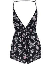 Choies Floral Print Romper Playsuit With Open Back In Black