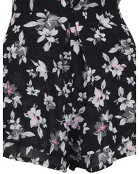 Choies Floral Print Romper Playsuit With Open Back In Black