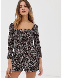 Bershka Notch Front Playsuit In Floral Print