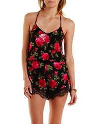 Charlotte Russe Strappy Lace Trim Floral Romper